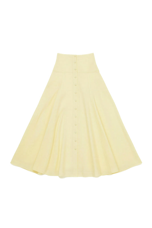 SOIR PALE YELLOW BUTTON MIDI SKIRT