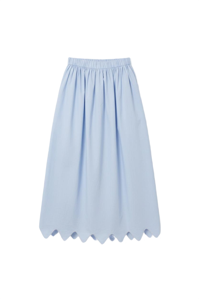 SOIR LIGHT BLUE SCALLOP TRIM MIDI SKIRT
