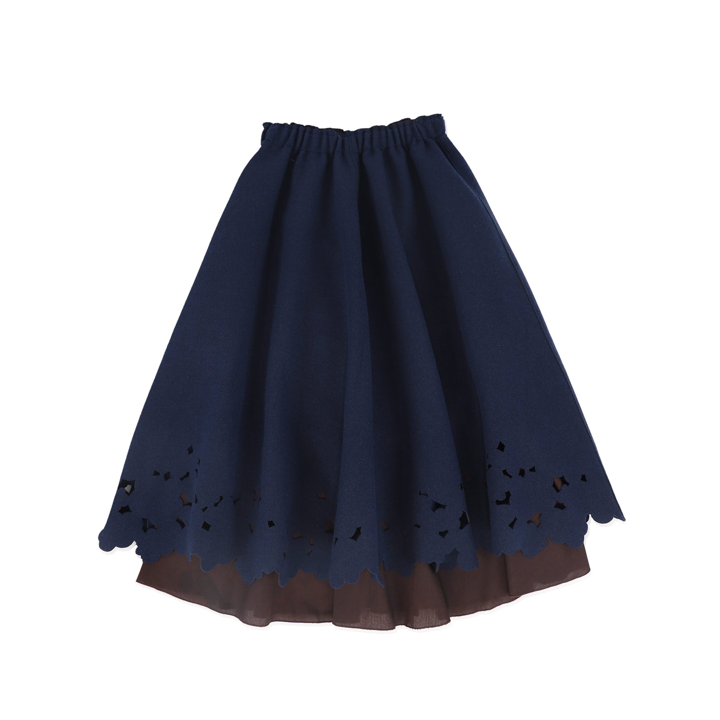 VENERA ARAPU NAVY EMBROIDERY HOLE MIDI SKIRT