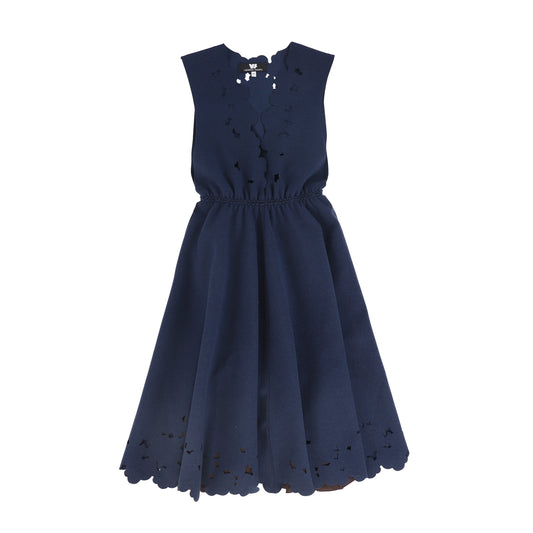 VENERA ARAPU NAVY WAISTED EMBROIDERY HOLE DRESS