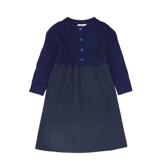 JOUET NAVY CABLE KNIT CONTRAST DRESS