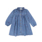 MINYMO BLUE DENIM FLORAL RUFFLE COLLAR DRESS