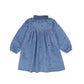 MINYMO BLUE DENIM FLORAL RUFFLE COLLAR DRESS
