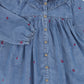 MINYMO BLUE DENIM FLORAL RUFFLE COLLAR DRESS