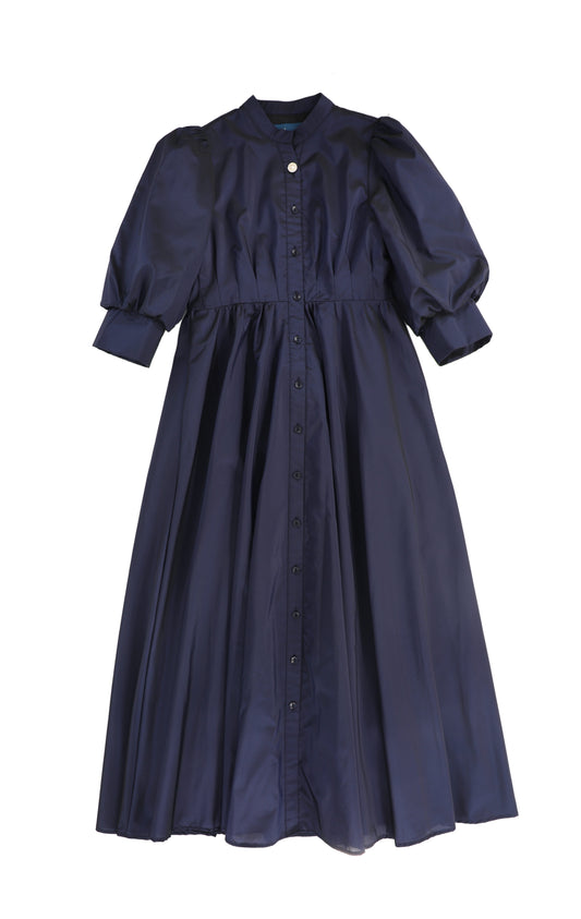TEA BLUE TAFFETA GATHERED WAIST GOWN