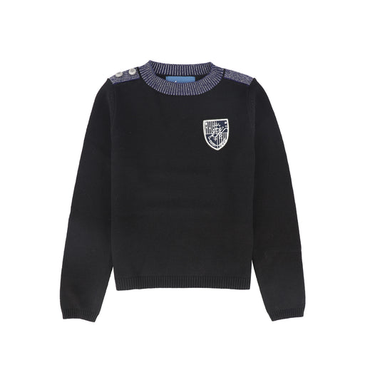 TEA BLACK METALLIC TRIM KNIT SWEATER
