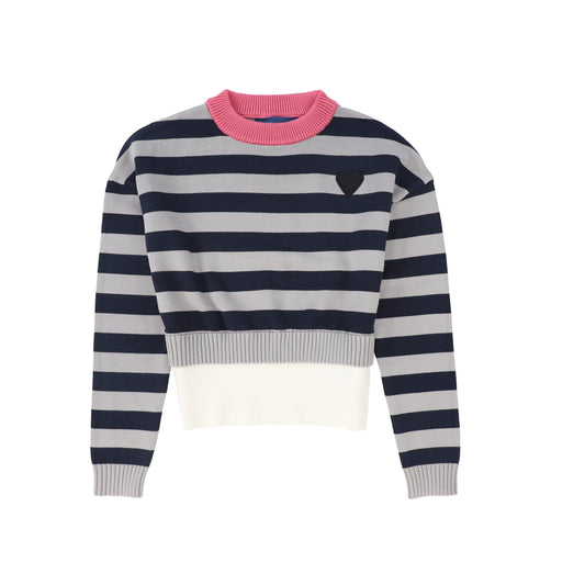 TEA GREY WIDE STRIPE SWEATER