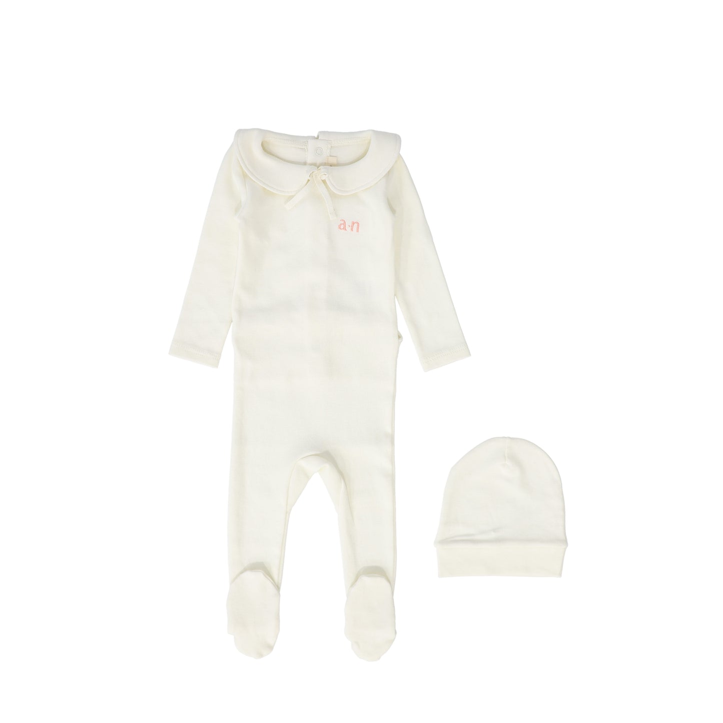 ANN OF NAN CREAM EMBROIDERED COLLAR FOOTIE SET