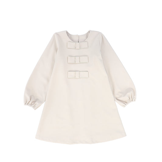 PICCOLA LUDO BEIGE BOW PUFF SLEEVE DRESS