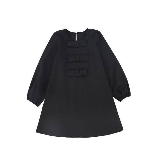 PICCOLA LUDO BLACK BOW PUFF SLEEVE DRESS