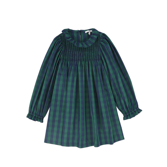 PICCOLA LUDO NAVY/GREEN STRIPE SMOCK DRESS