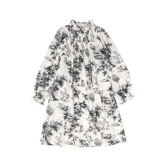 PICCOLA LUDO BLACK/WHITE TOILE SMOCK DRESS