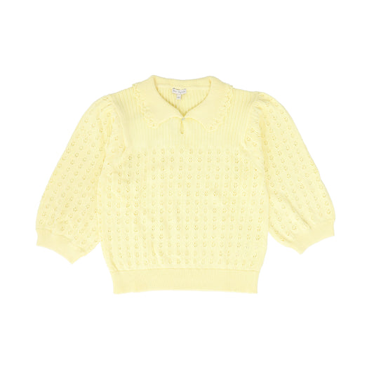 BEBE ORGANIC YELLOW KNIT COLLARED SWEATER