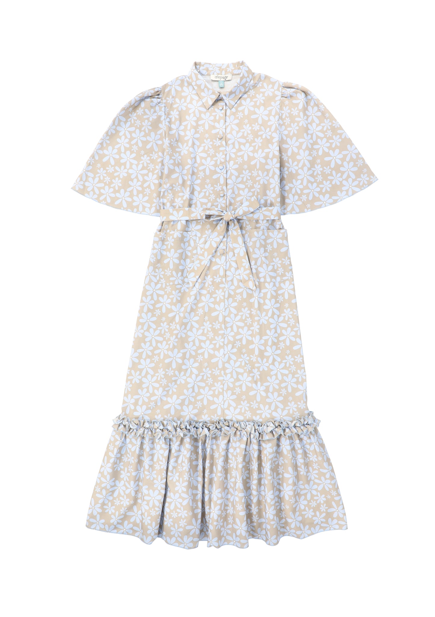 ALAPAGE LIGHT BLUE FLORAL PUFF SLEEVE MIDI DRESS