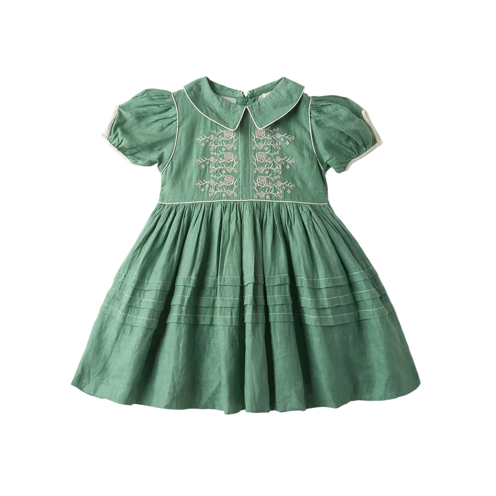 LALI KIDS GREEN OVERSIZED COLLAR LAYER DRESS [FINAL SALE]
