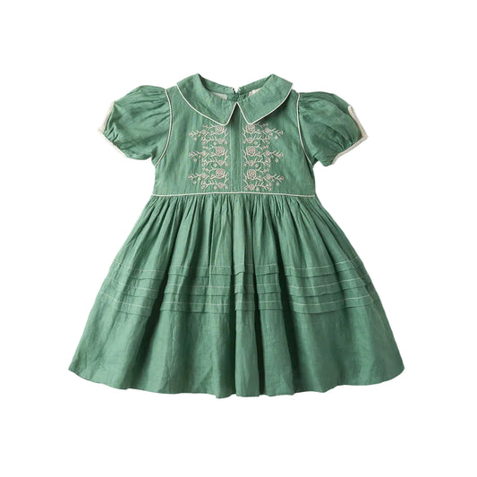 LALI KIDS GREEN OVERSIZED COLLAR LAYER DRESS [FINAL SALE]