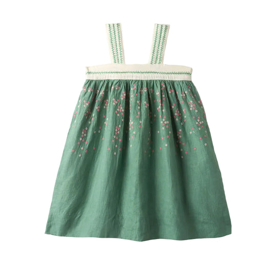 LALI KIDS GREEN LINEN DOTTED JUMPER [FINAL SALE]