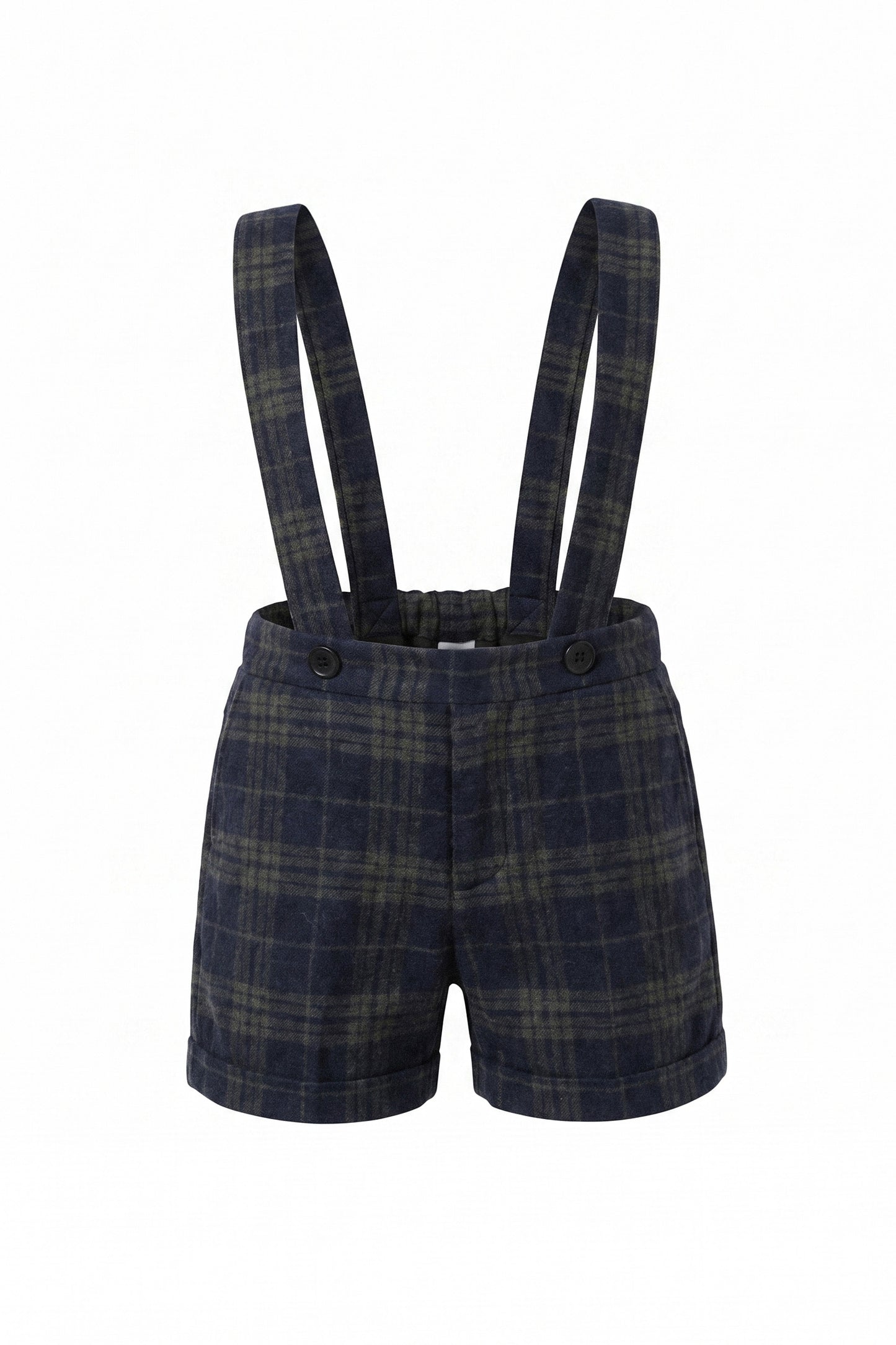 PERNILLE NAVY PLAID SUSPENDER SHORTS