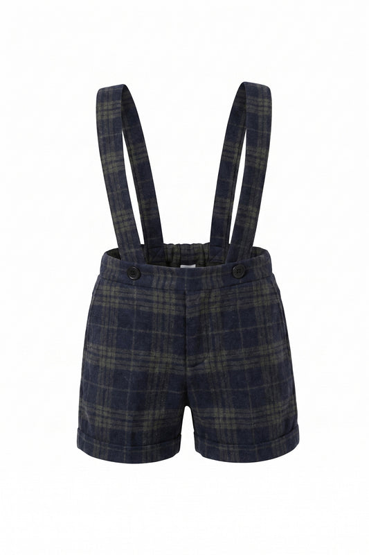 PERNILLE NAVY PLAID SUSPENDER SHORTS
