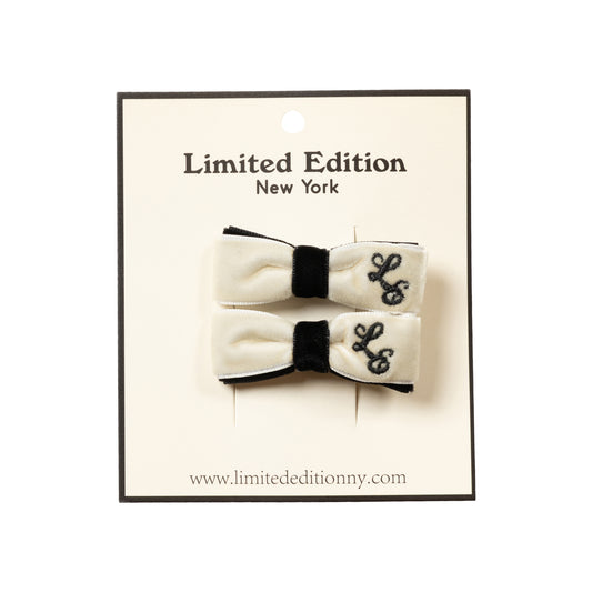 LIMITED EDITION IVORY/BLACK TWO TONE VELVET BOW SET