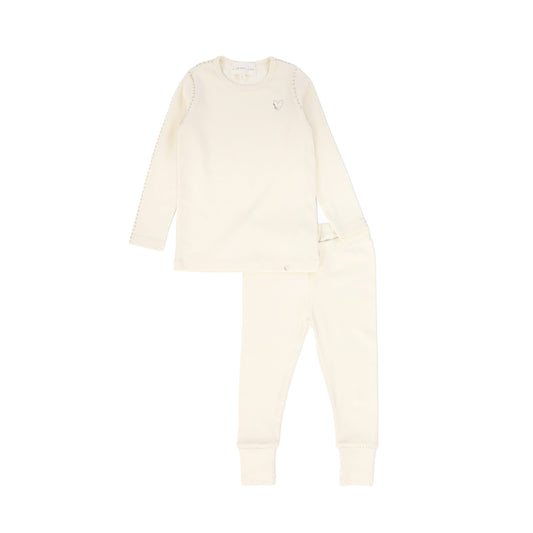 LAMOUR LOU CREAM/TAN HEART STITCHED PAJAMAS