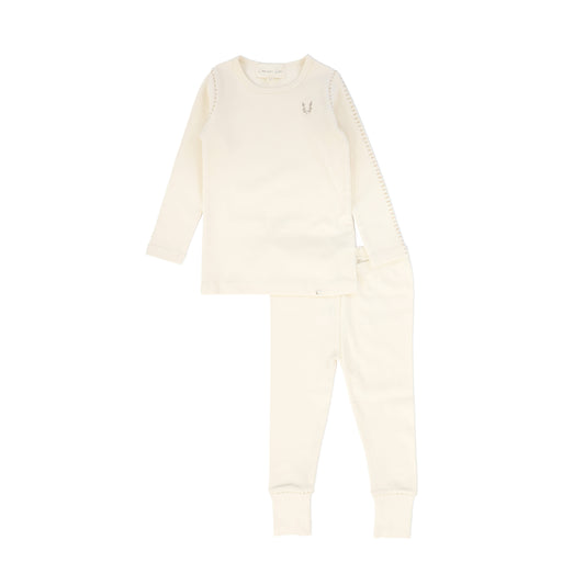 LAMOUR LOU CREAM/TAN VINE STITCH PAJAMAS