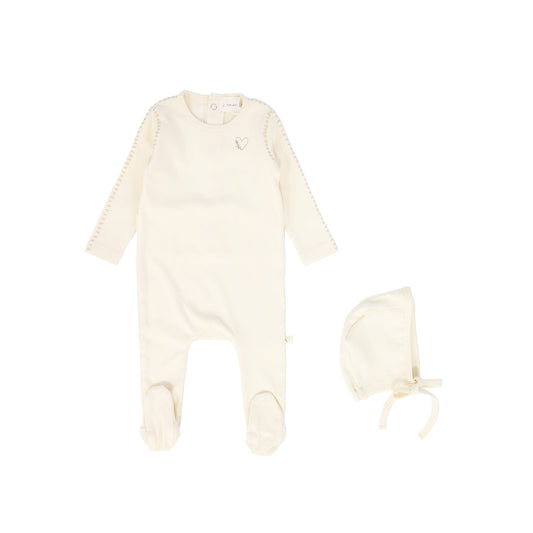 LAMOUR LOU CREAM/TAN HEART STITCHED FOOTIE