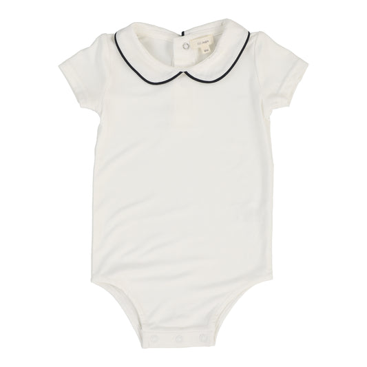 LIL LEGS WHITE/NAVY PETER PAN COLLAR ONESIE