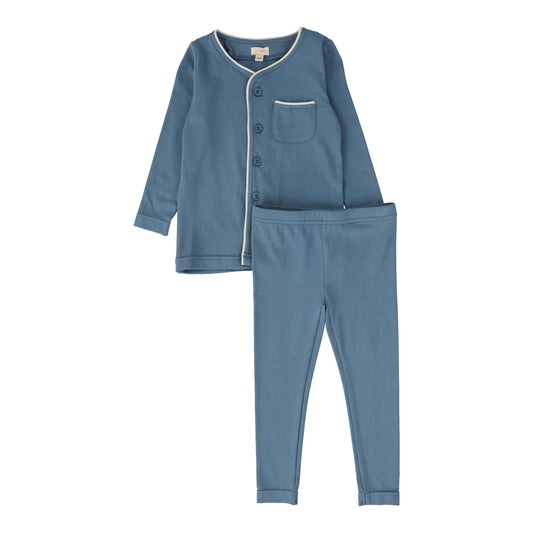 LIL LEGS BLUE TRIM POCKET PAJAMA SET