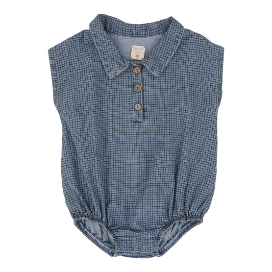 ANALOGIE DENIM CHECKED COLLAR ROMPER