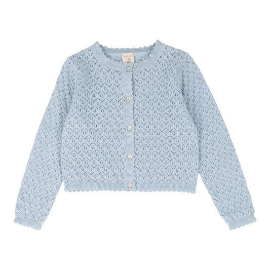 ANALOGIE LIGHT BLUE TEXTURED KNIT SCALLOP CARDIGAN