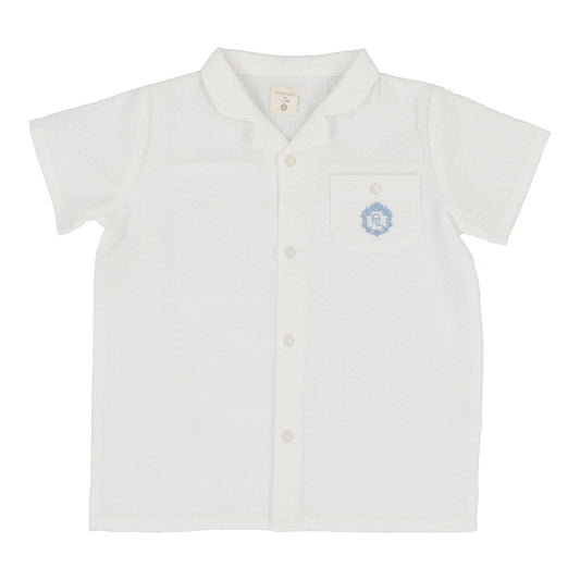 ANALOGIE WHITE/BLUE TEXTURED LOGO COLLAR SHIRT