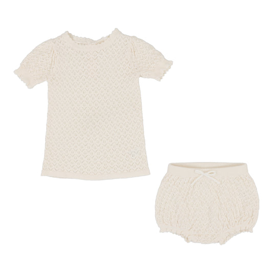 ANALOGIE CREAM TEXTURED KNIT SCALLOP SET