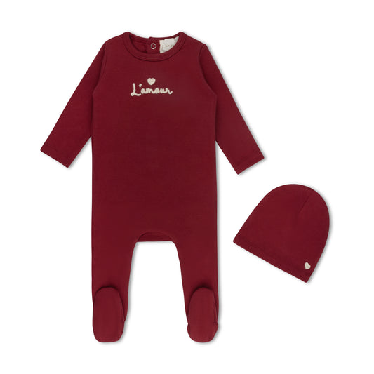 L'AMOUR LOU DEEP RED ROPE EMBROIDERED FOOTIE