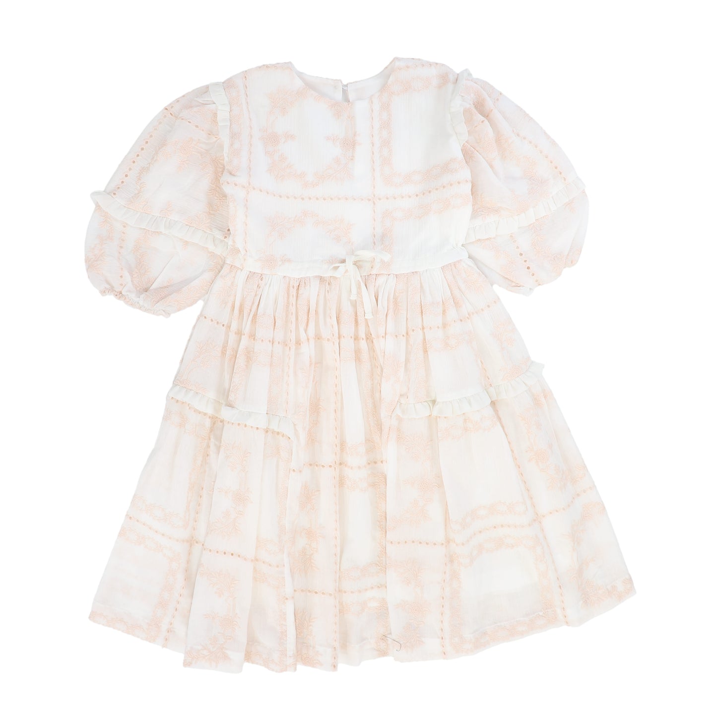 COSMOSOPHIE WHITE/PINK EMBROIDERED BOW DRESS