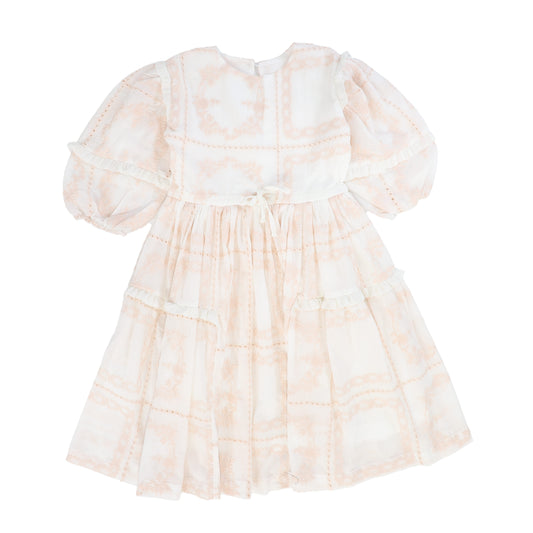 COSMOSOPHIE WHITE/PINK EMBROIDERED BOW DRESS