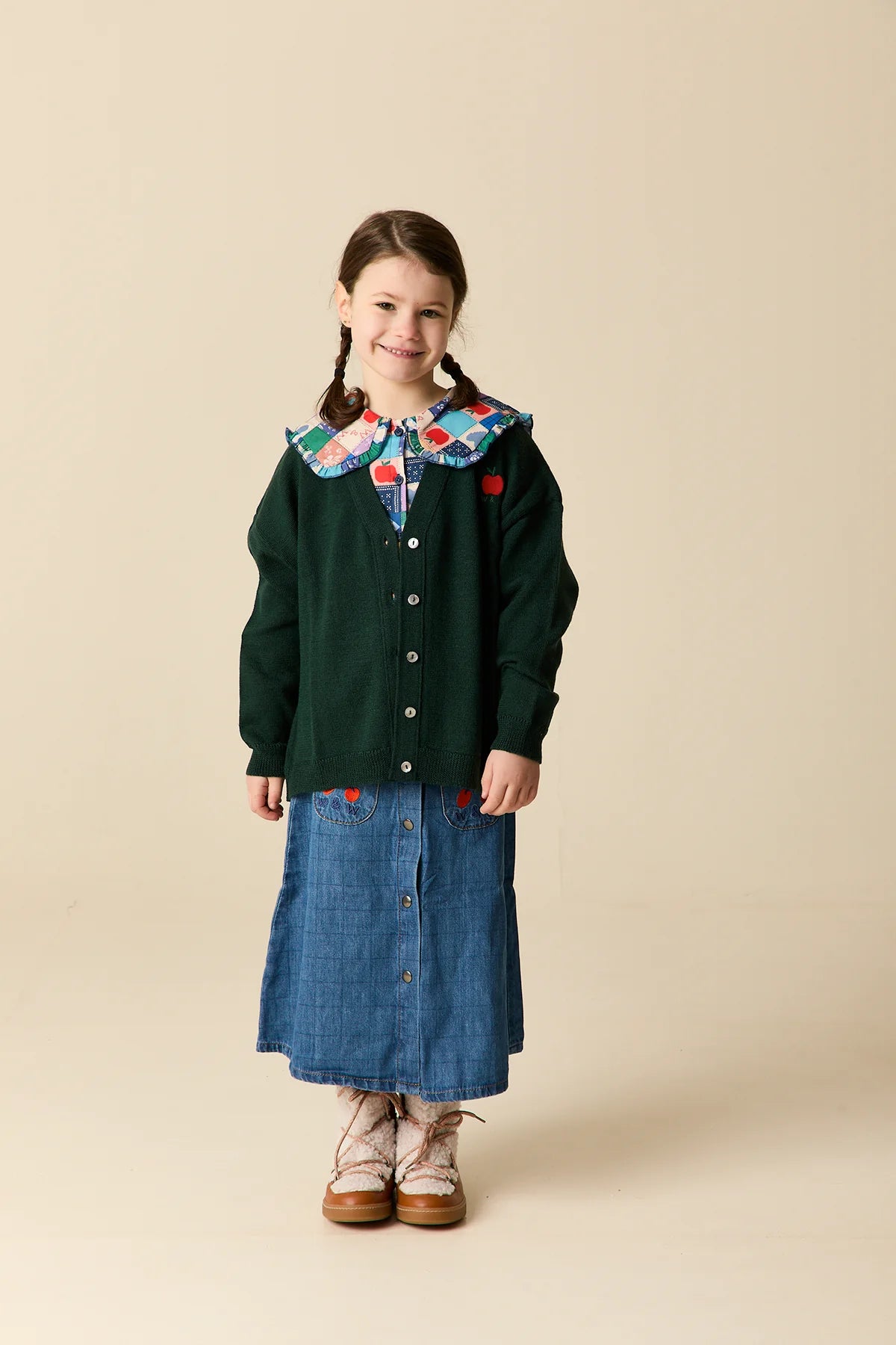 WANDER & WONDER DENIM EMBROIDERED CHERRY SKIRT