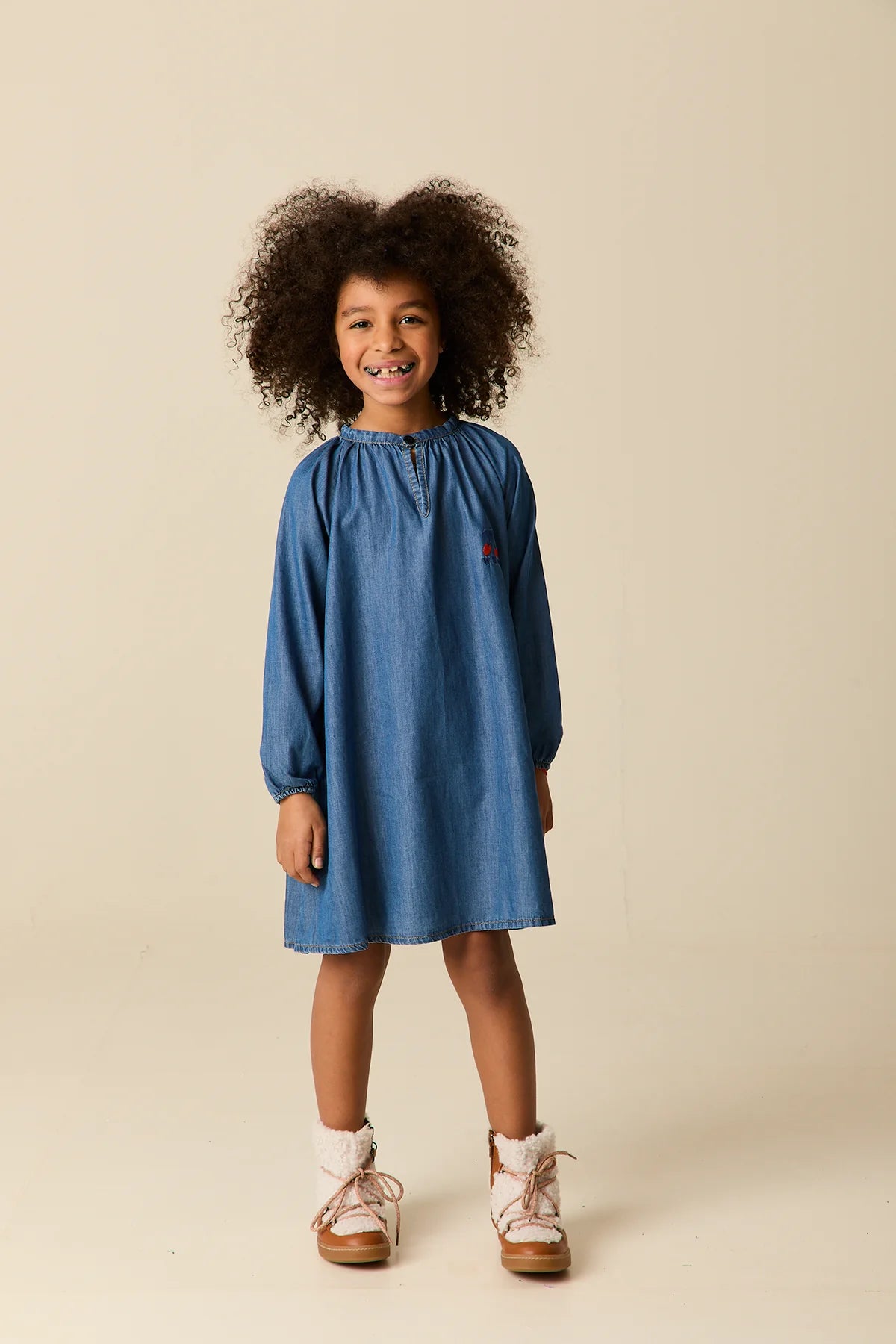 WANDER & WONDER DENIM EMBROIDERED CHERRY DRESS