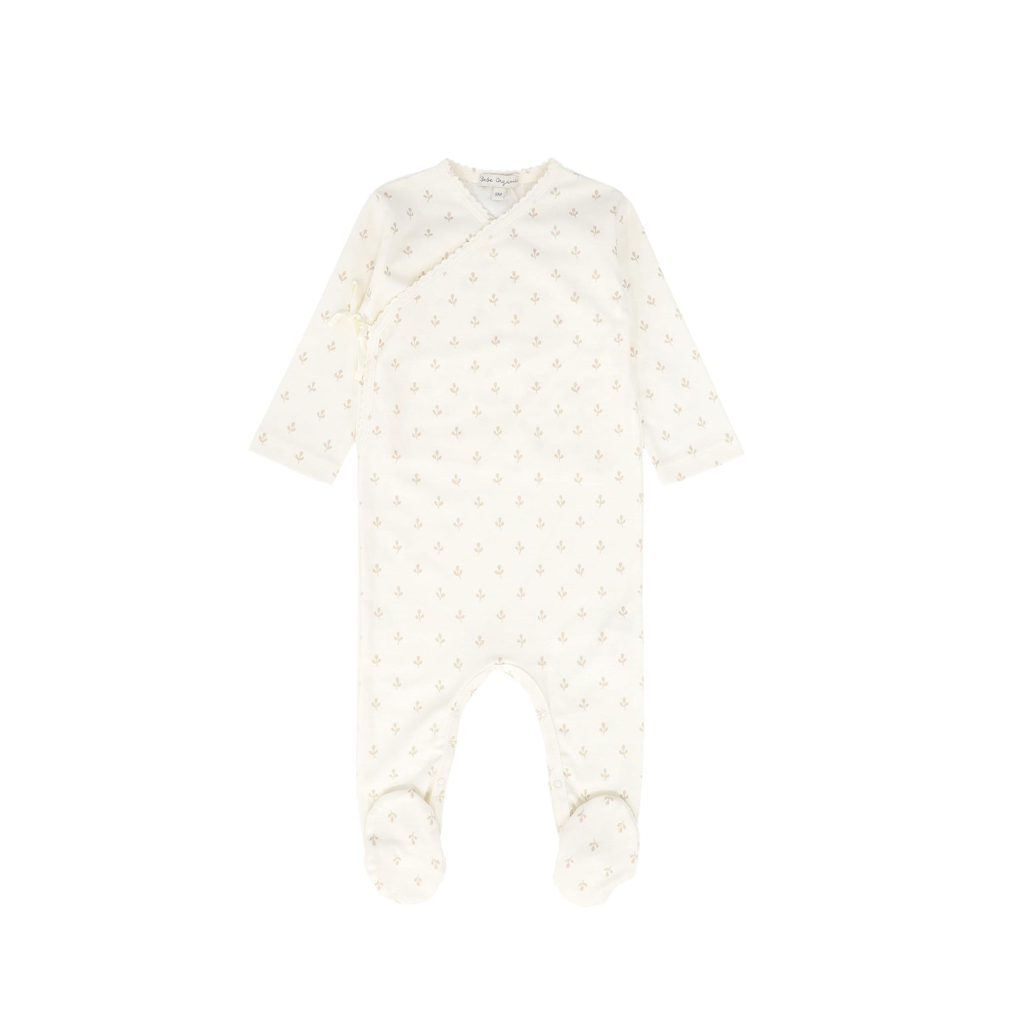 BEBE ORGANIC CREAM/TAUPE LEAF PRINT WRAP FOOTIE