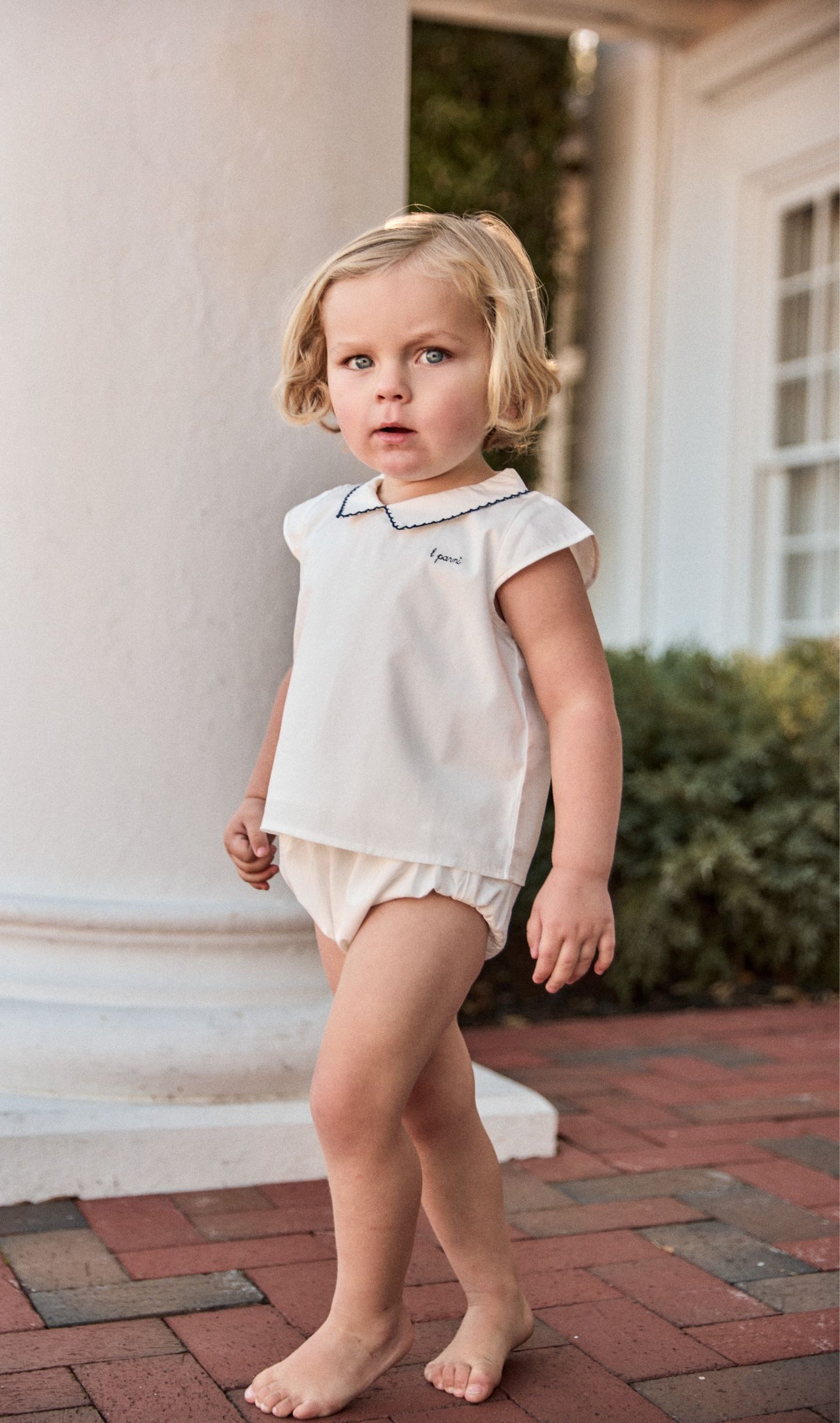 LITTLE PARNI WHITE/NAVY SCALLOP STITCH BLOOMER SET [FINAL SALE]