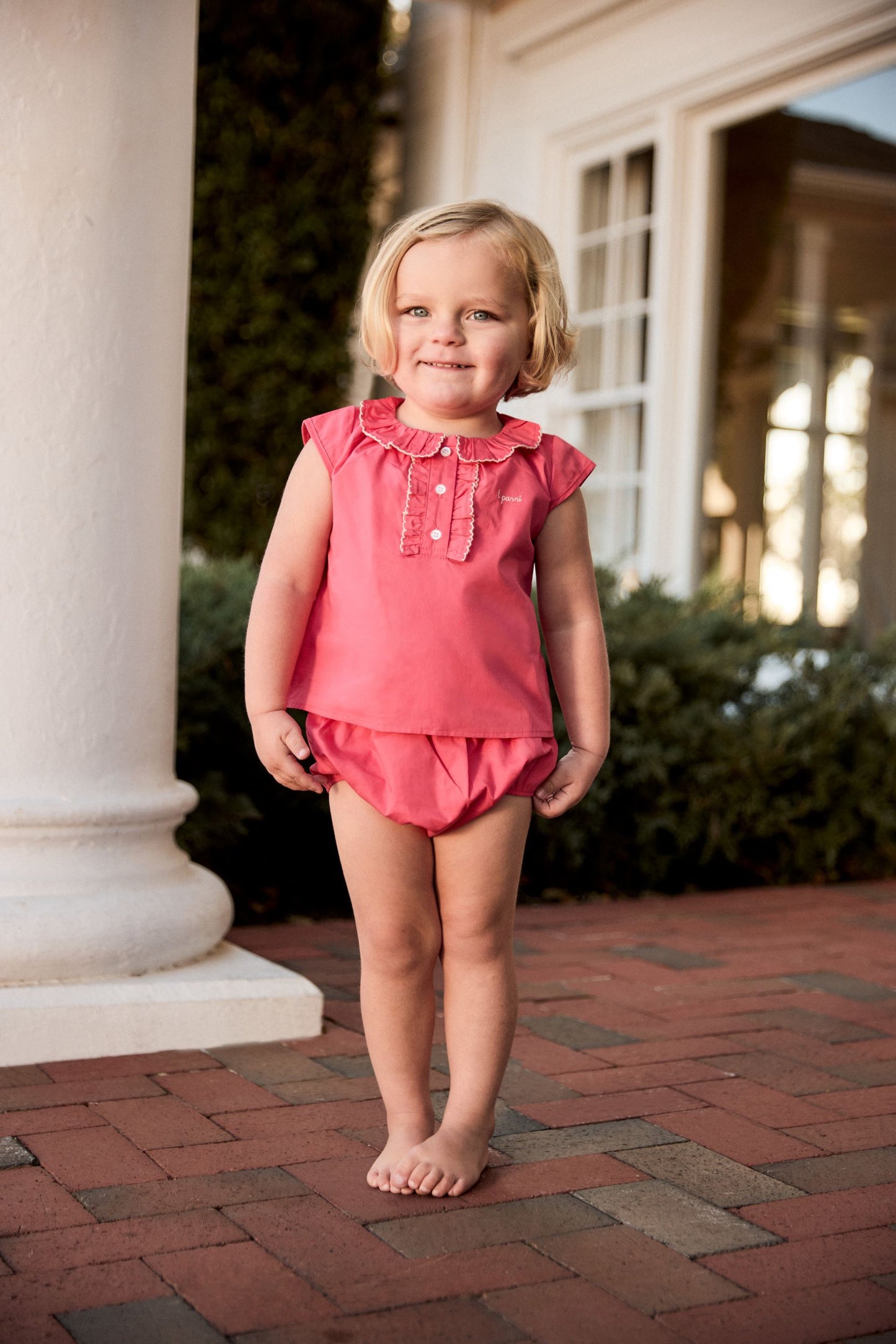 LITTLE PARNI PINK SCALLOP STITCH BLOOMER SET