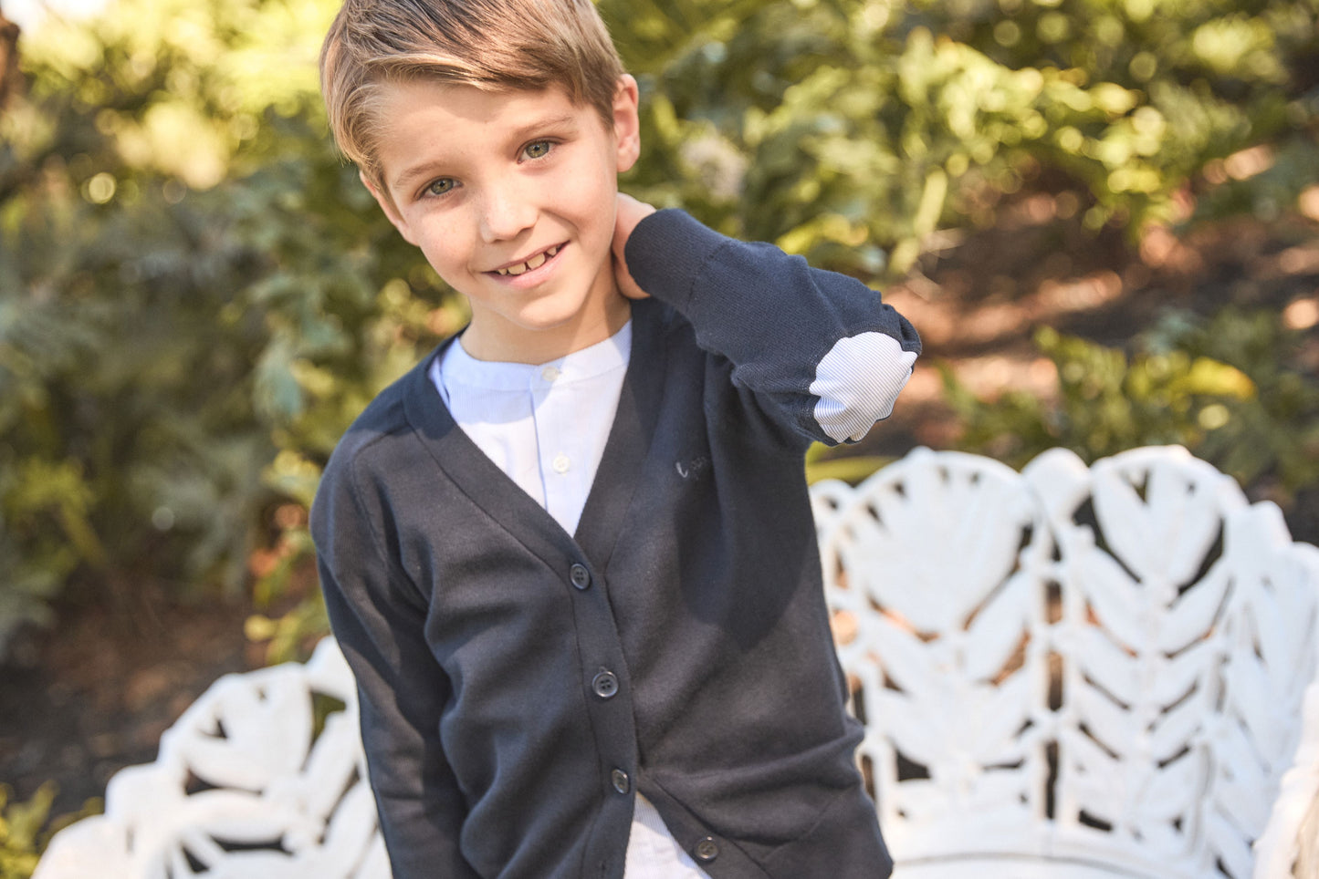 LITTLE PARNI BLACK ELBOW PATCH CARDIGAN