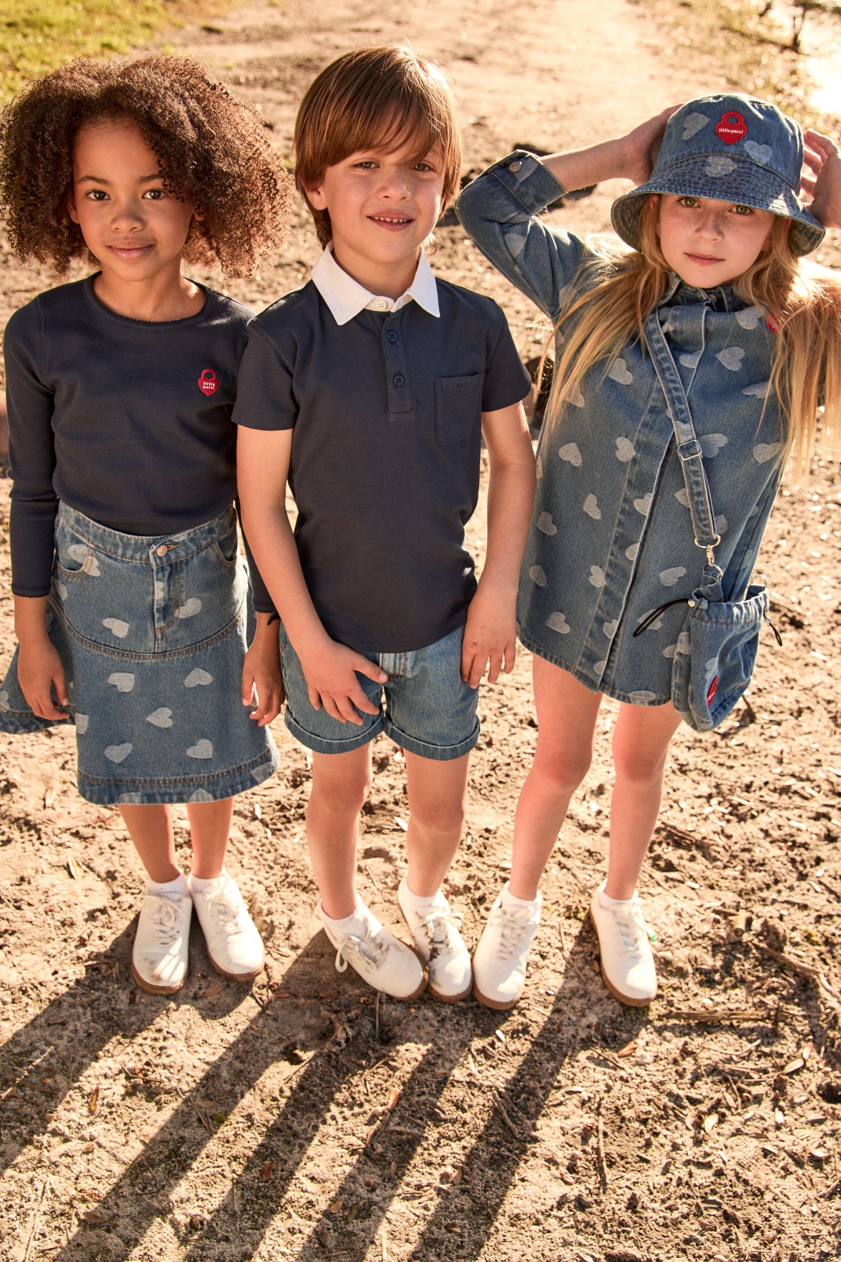 LITTLE PARNI DENIM HEART PRINT DROP WAIST SKIRT [FINAL SALE