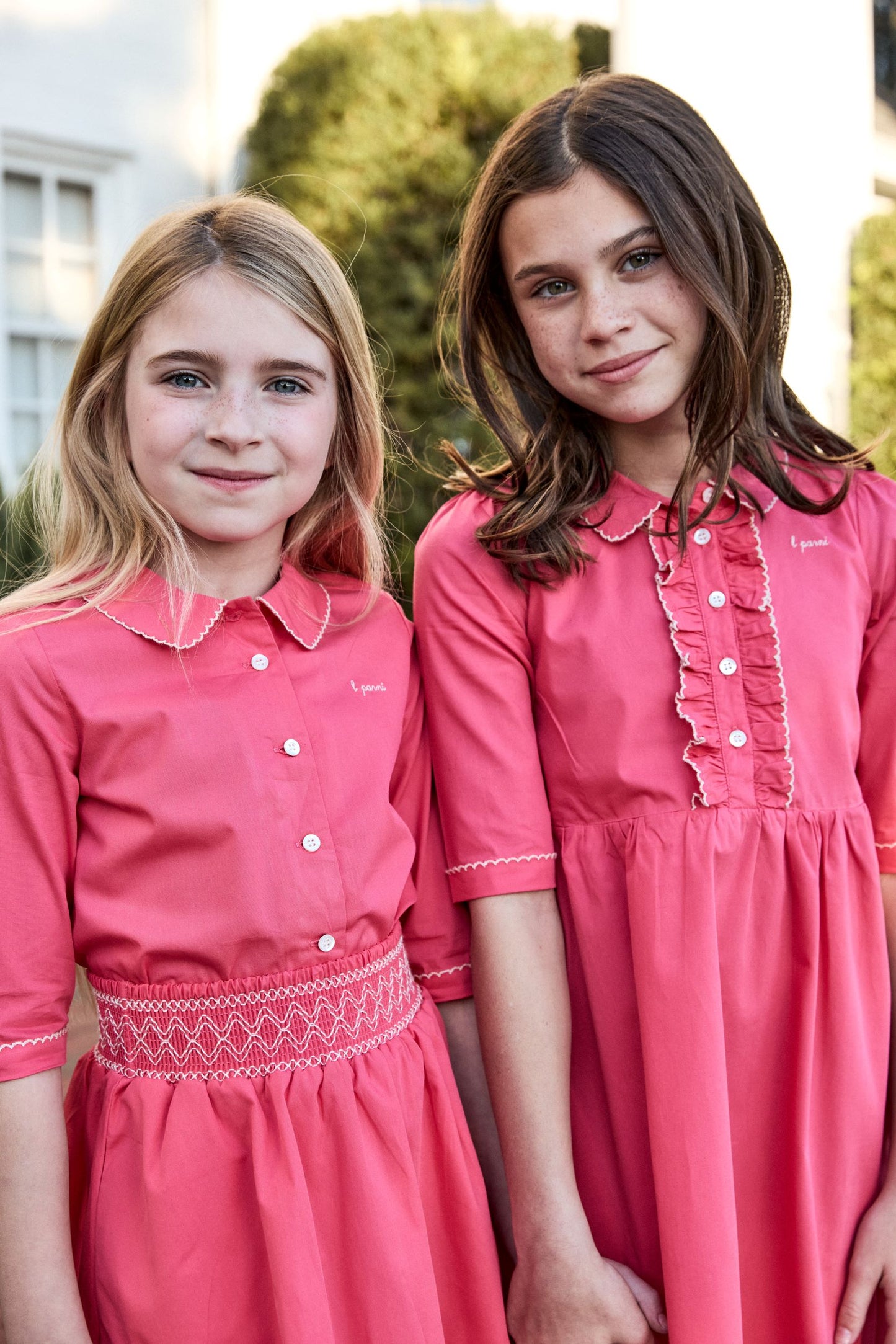LITTLE PARNI PINK SCALLOP STITCH COLLAR DRESS