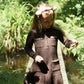 LRDM PETITS BROWN KNIT RUFFLE TRIM POCKET DRESS