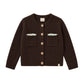 LRDM PETITS BROWN KNIT RUFFLE TRIM POCKET CARDIGAN