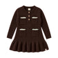 LRDM PETITS BROWN KNIT RUFFLE TRIM POCKET DRESS