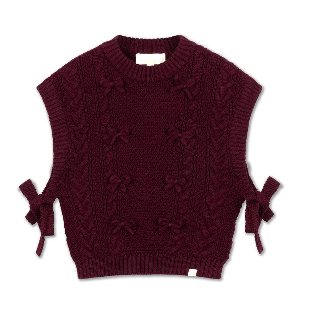 LRDM PETITS BURGUNDY BOW DESIGN KNIT VEST