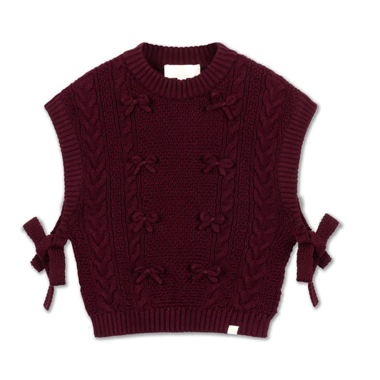 LRDM PETITS BURGUNDY BOW DESIGN KNIT VEST