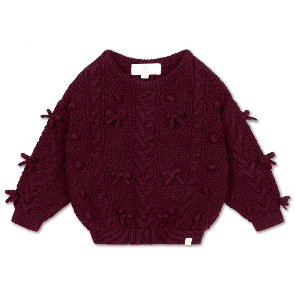 LRDM PETITS BURGUNDY POMPOM KNIT SWEATER